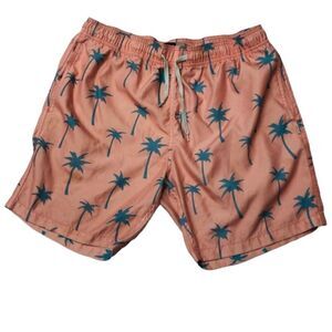Ambsn Palm Tree Printed Swim Trunks Sz L